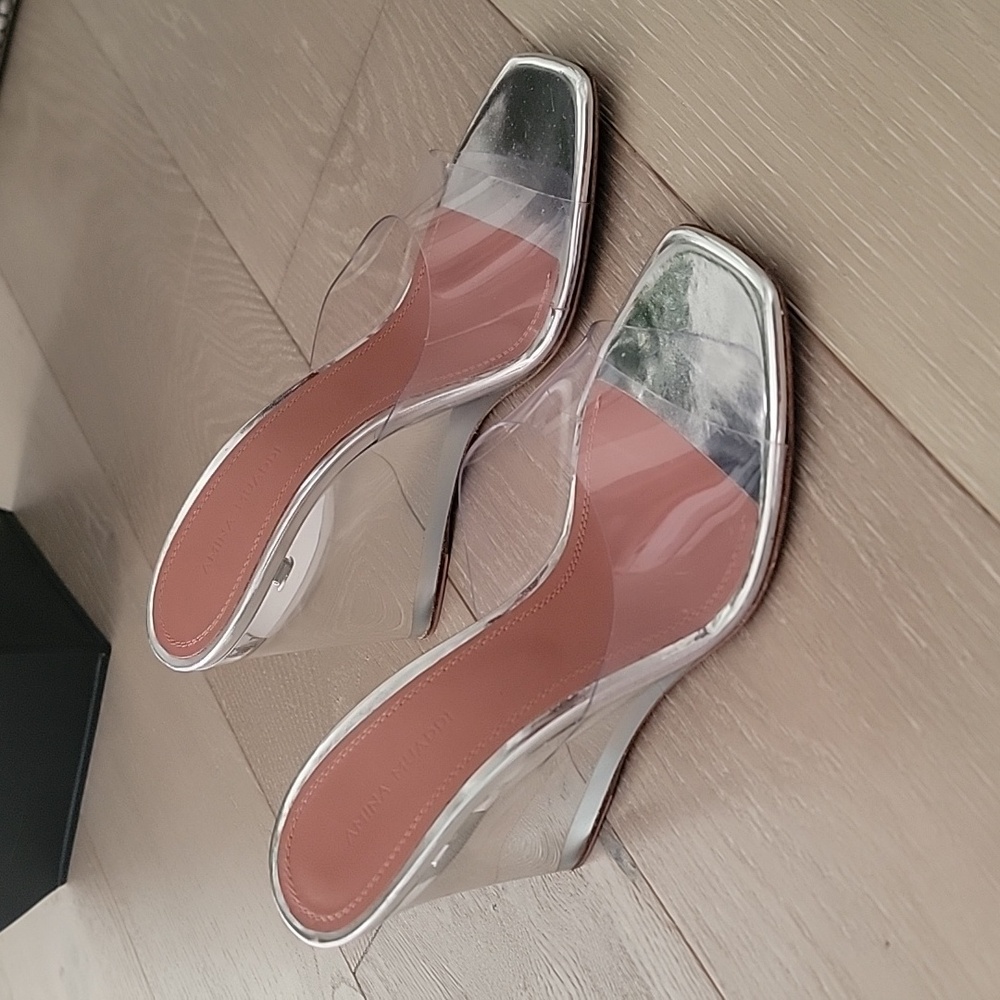 Amina Muaddi Lupita PVC Wedge Mules, Size 36.5